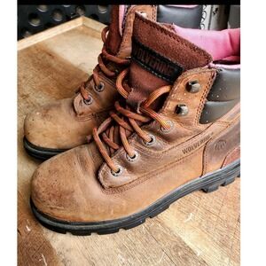 Wolverine Work Boots Brown Leather Steel Toe Safety Industrial Shoes Womens 8M